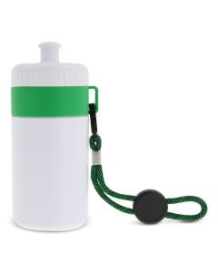 Urheilupullo värillisellä reunalla ja narulla 500 ml