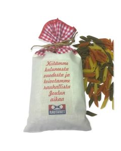 Tricolore-pastaa kangaspussissa