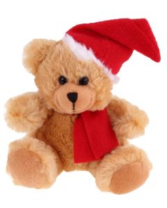 Joulukarhu 15 cm, teddykarhu tonttulakilla ja kaulaliinalla